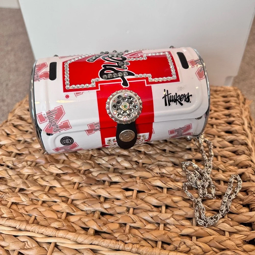 Vintage Embellished Red & White Huskers Chain Crossbody Clutch - Picture 1 of 4